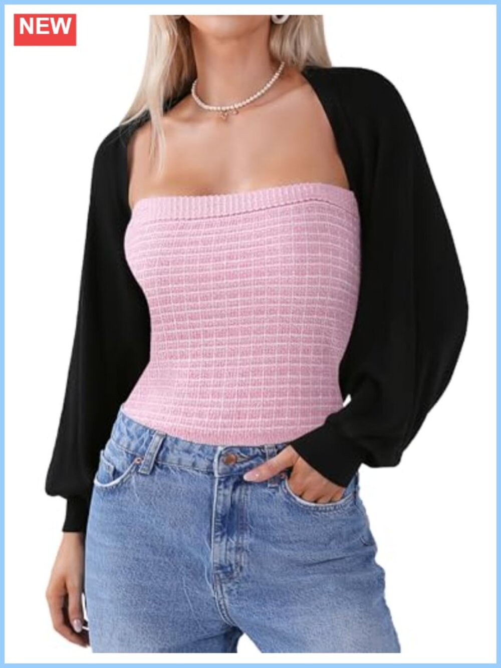 Totatuit Women's Y2K Bolero Shrug Long Batwing Sleeve Knit Cropped Cardigan